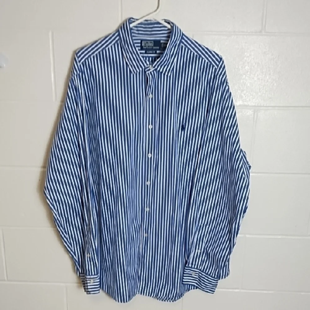 Classic Fit Polo Ralph Lauren Blue and White Striped Shirt Embroidered Polo Logl